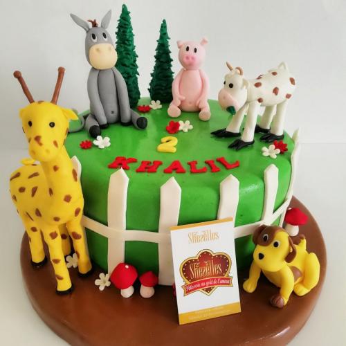 Gâteau Anniversaire Animaux Gâteau Animal Foret Ferme Âne Cochon Vache Chien