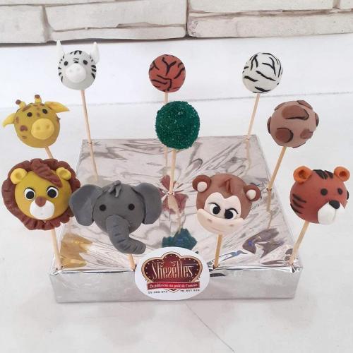 Cakepops pops gateau cakepops anniversaire personnalise theme animaux jungle 