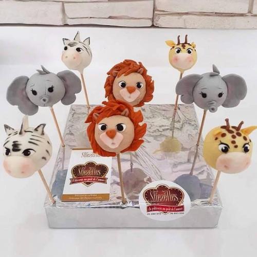 Cakepops pops gateau cakepops anniversaire personnalise theme animaux lion zebre elephant 