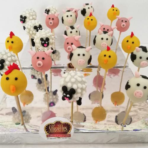 Cakepops pops gateau cakepops anniversaire personnalise theme animaux vache poule cochon 